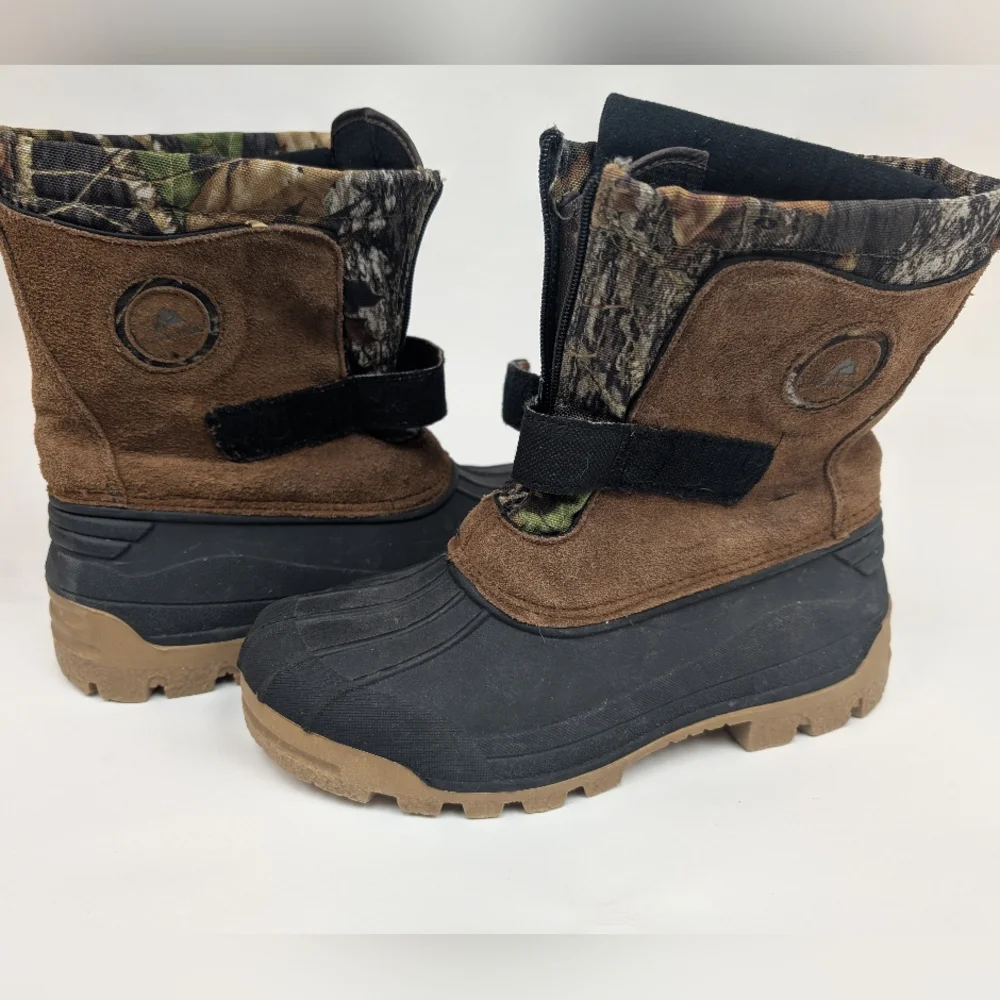 Ozark Trail Leather Snow/Rain Camo Hunting Boots Men's Size 6 Women's Size 8